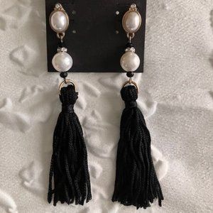 White House Black Market Tassel and Faux Pearl Earrings NEW with Tags